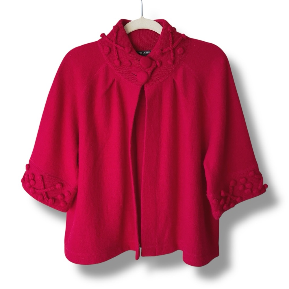 For Cynthia Boiled Wool Sweater Jacket Red Size PL